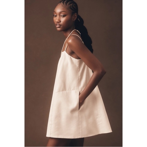 Anthropologie Mare Mare Linen Mini Dress Beige A-Line Square Neck XL NWT - Picture 4 of 5